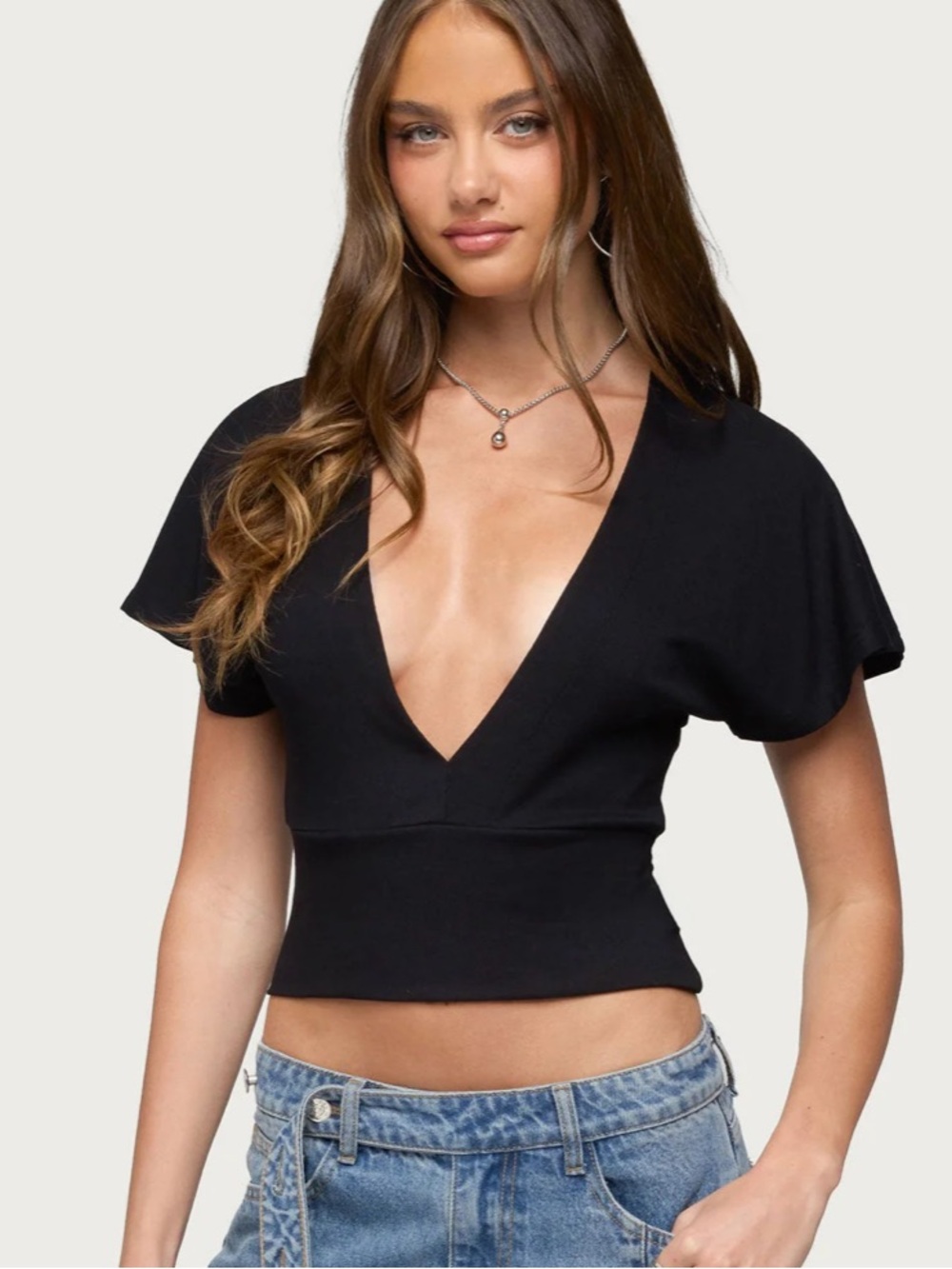Edikted Black Deep V Cropped Top